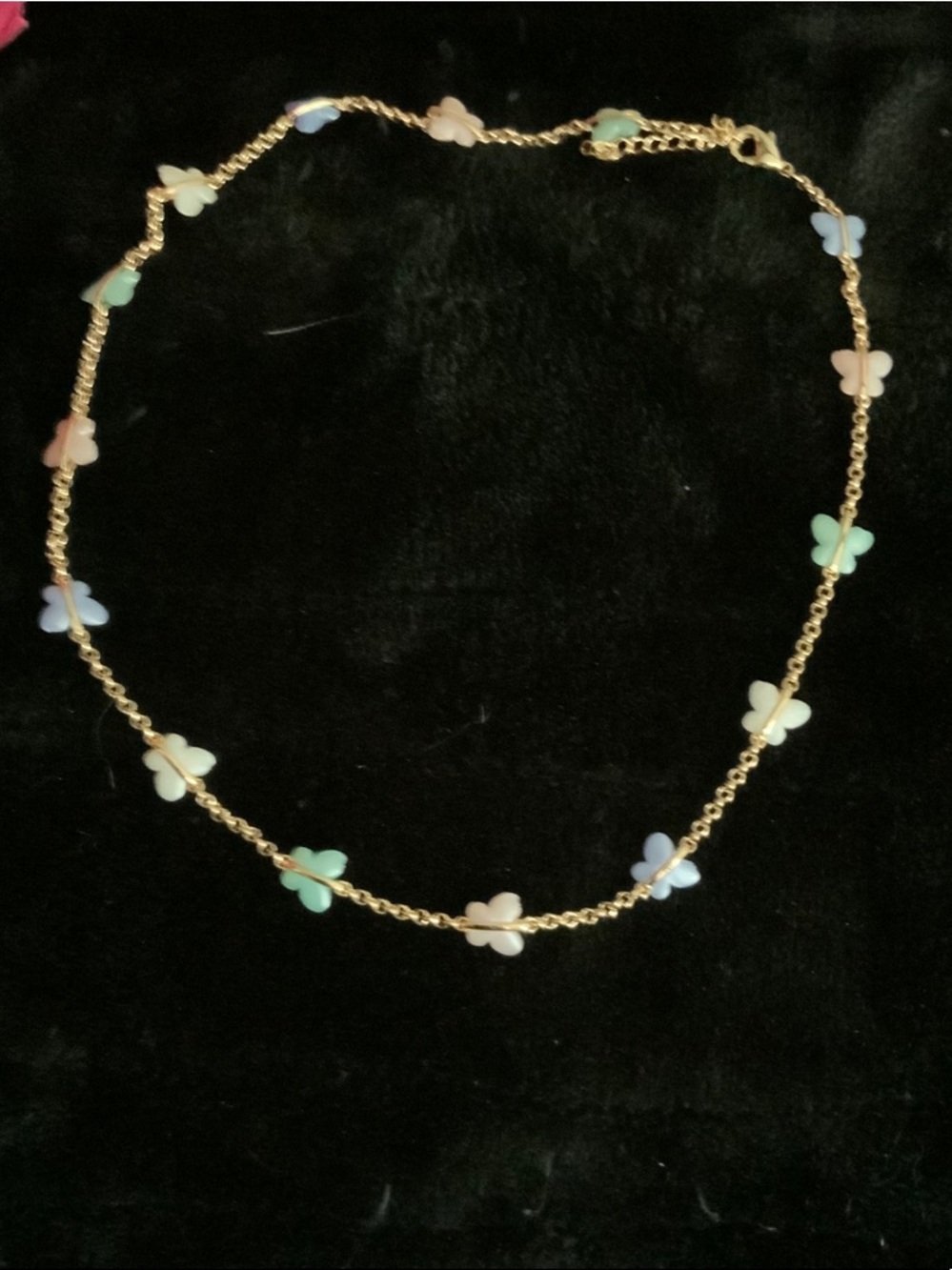 Gold Butterfly Station Necklace with Pastel Multicolor Stones